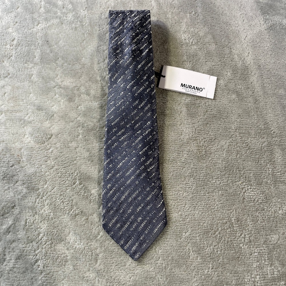 Murano Collezione Necktie Tie Silk Gray Silver Striped Textured Office‎ Career